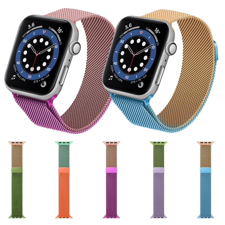 Gradient Color Milan Watch Band For Apple Watch Series 7 45mm/6&SE&5&4 44mm/3&2&1 42mm(Green Rose Gold) - Watch Bands by buy2fix | Online Shopping UK | buy2fix