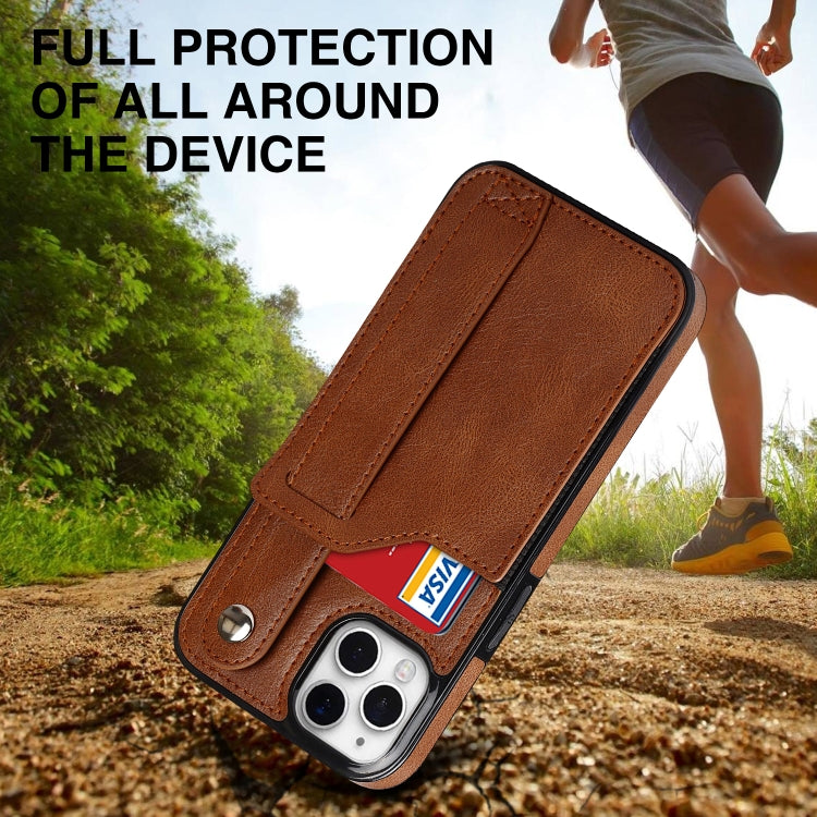 For iPhone 11 Pro Max Crazy Horse Texture Shockproof TPU + PU Leather Case with Card Slot & Wrist Strap Holder (Brown) - iPhone 11 Pro Max Cases by buy2fix | Online Shopping UK | buy2fix