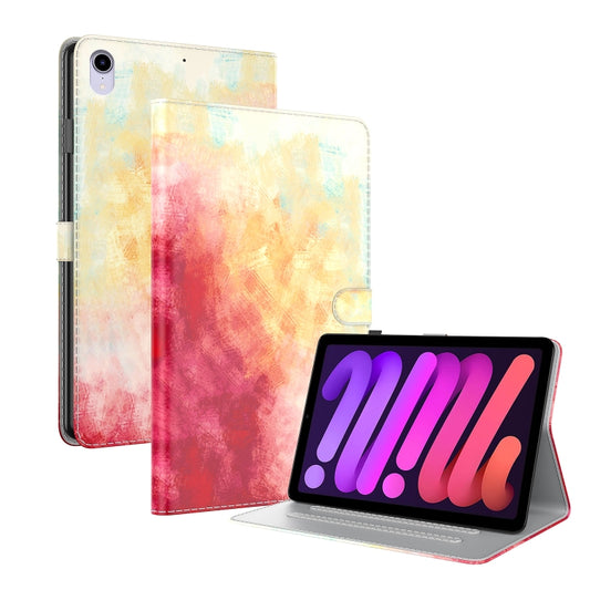 For iPad mini 6 Watercolor Pattern Skin Feel Magnetic Horizontal Flip PU Leather Tablet Case with Holder & Card Slots & Photo Frame(Spring Cherry) - iPad mini 6 Cases by buy2fix | Online Shopping UK | buy2fix