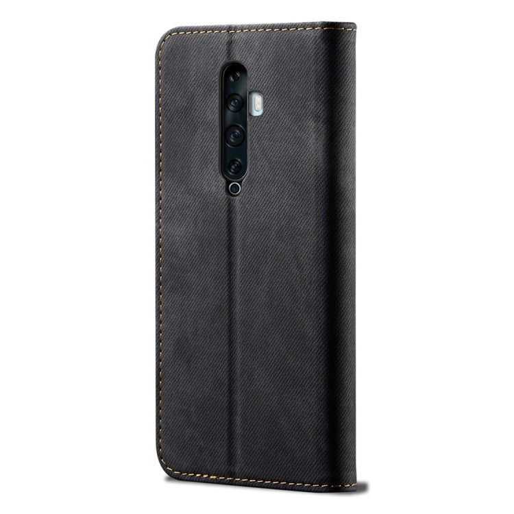 For OPPO Reno 2 Denim Texture Casual Style Horizontal Flip Leather Case with Holder & Card Slots & Wallet(Black) - OPPO Cases by buy2fix | Online Shopping UK | buy2fix