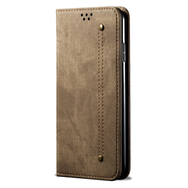 For OPPO Reno 2 Denim Texture Casual Style Horizontal Flip Leather Case with Holder & Card Slots & Wallet(Khaki) - OPPO Cases by buy2fix | Online Shopping UK | buy2fix