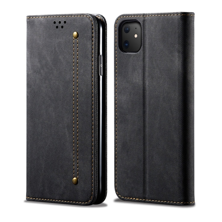 For iPhone 11 Denim Texture Casual Style Horizontal Flip Leather Case with Holder & Card Slots & Wallet(Black) - iPhone 11 Cases by buy2fix | Online Shopping UK | buy2fix