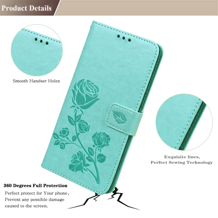 For iPhone 13 Pro Max Rose Embossed Horizontal Flip PU Leather Case with Holder & Card Slots & Wallet (Green) - iPhone 13 Pro Max Cases by buy2fix | Online Shopping UK | buy2fix