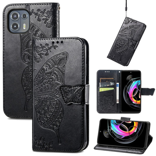 For Motorola Moto Edge 20 Lite Butterfly Love Flower Embossed Horizontal Flip Leather Case with Holder & Card Slots & Wallet & Lanyard(Black) - Motorola Cases by buy2fix | Online Shopping UK | buy2fix