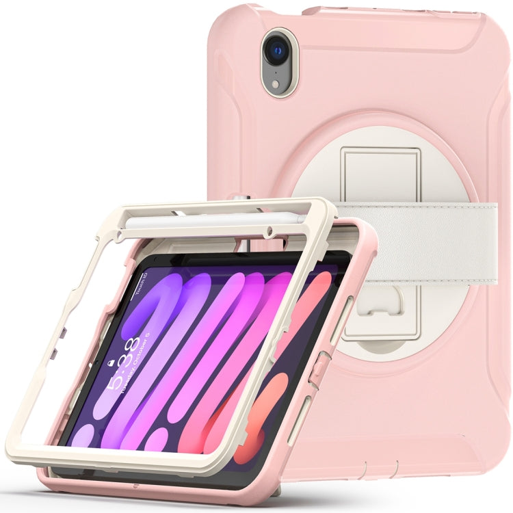 For iPad mini 6 360 Degree Rotation PC + TPU Protective Tablet Case with Holder & Hand-strap(Cherry Blossoms Pink) - iPad mini 6 Cases by buy2fix | Online Shopping UK | buy2fix