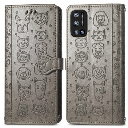 For Doogee N40 Pro Cat and Dog Embossed Horizontal Flip Phone Leather Case with Holder & Card Slot & Wallet & Lanyard(Grey) - More Brand by buy2fix | Online Shopping UK | buy2fix