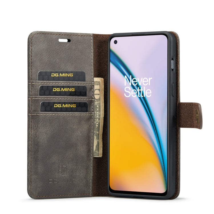 For OnePlus Nord N200 5G DG.MING Crazy Horse Texture Flip Detachable Magnetic Leather Case with Holder & Card Slots & Wallet(Grey) - OnePlus Cases by DG.MING | Online Shopping UK | buy2fix