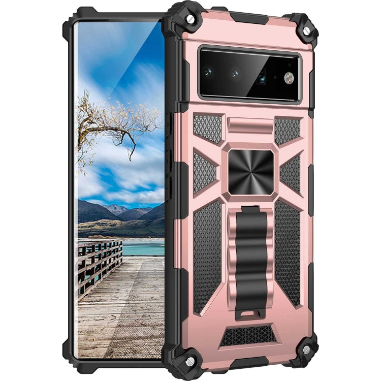 For Google Pixel 6 Pro Armor Shockproof TPU + PC Magnetic Phone Case with Holder(Rose Gold) - Google Cases by buy2fix | Online Shopping UK | buy2fix