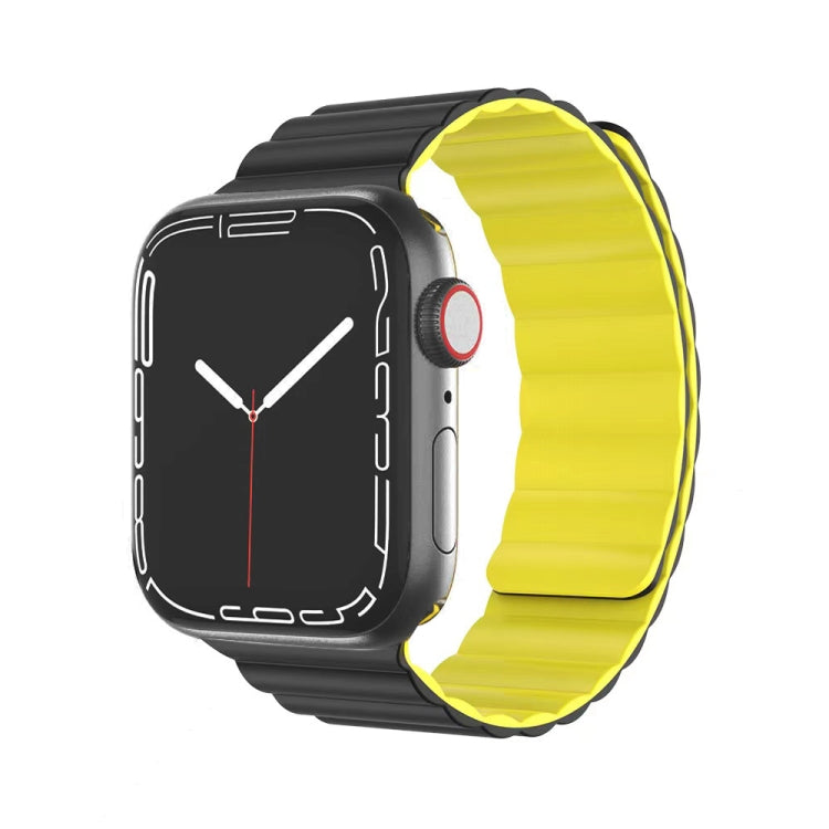 Mutural Moran Series Liquid Silicone Magnetic Strap Watch Band For Apple Watch Ultra 49mm&Watch Ultra 2 49mm / Series 9&8&7 45mm / SE 3&SE 2&6&SE&5&4 44mm / 3&2&1 42mm(Black + Yellow) - Watch Bands by Mutural | Online Shopping UK | buy2fix