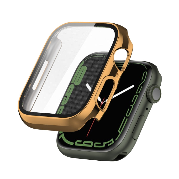 Electroplating Shockproof PC Protective Case with Tempered Glass Film For Apple Watch Series 9 / 8 / 7 45mm(Gold) - Watch Cases by buy2fix | Online Shopping UK | buy2fix