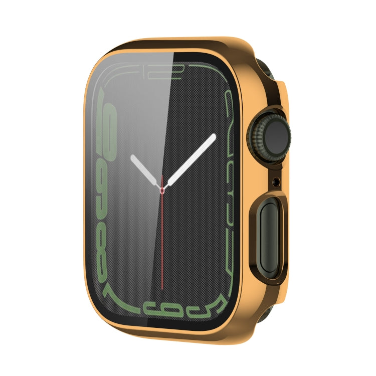 Electroplating Shockproof PC Protective Case with Tempered Glass Film For Apple Watch Series 9 / 8 / 7 45mm(Gold) - Watch Cases by buy2fix | Online Shopping UK | buy2fix