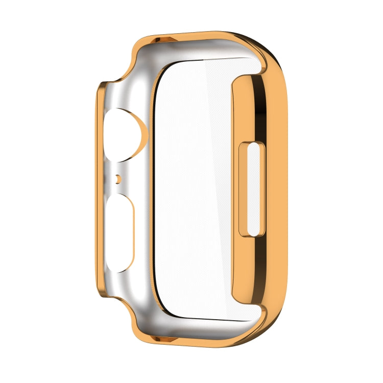 Electroplating Shockproof PC Protective Case with Tempered Glass Film For Apple Watch Series 9 / 8 / 7 45mm(Gold) - Watch Cases by buy2fix | Online Shopping UK | buy2fix