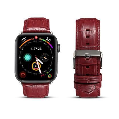 For Apple Watch Series 9&8&7 41mm / SE 3&SE 2&6&SE&5&4 40mm / 3&2&1 38mm Cowhide Crocodile Texture Strap Watch Band(Red-brown) - Watch Bands by buy2fix | Online Shopping UK | buy2fix