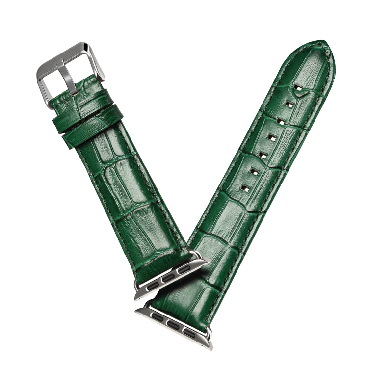 For Apple Watch Series 7 41mm / 6 & SE & 5 & 4 40mm / 3 & 2 & 1 38mm Cowhide Crocodile Texture Strap Watch Band(Green) - Watch Bands by buy2fix | Online Shopping UK | buy2fix