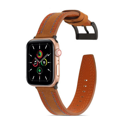 Sewing Matte Leather Watch Band for Apple Watch Series 9&8&7 41mm / SE 3&SE 2&6&SE&5&4 40mm / 3&2&1 38mm(Brown) - Watch Bands by buy2fix | Online Shopping UK | buy2fix