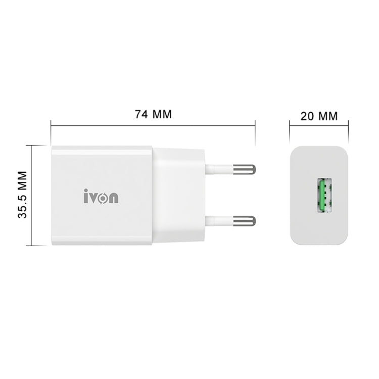 IVON AD-35 2 in 1 18W QC3.0 USB Port Travel Charger + 1m USB to USB-C / Type-C Data Cable Set, EU Plug(White) - USB Charger by IVON | Online Shopping UK | buy2fix