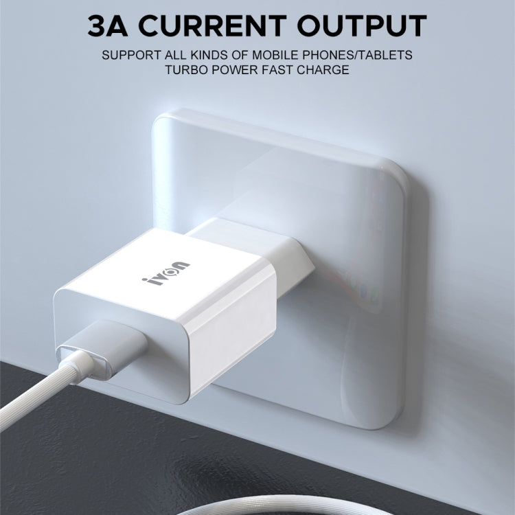 IVON AD-35 2 in 1 18W QC3.0 USB Port Travel Charger + 1m USB to USB-C / Type-C Data Cable Set, EU Plug(White) - USB Charger by IVON | Online Shopping UK | buy2fix