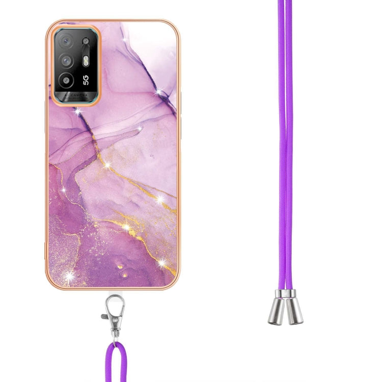 For OPPO A94 5G / A95 5G Electroplating Marble IMD TPU Phone Case with Lanyard(Purple 001) - OPPO Cases by buy2fix | Online Shopping UK | buy2fix