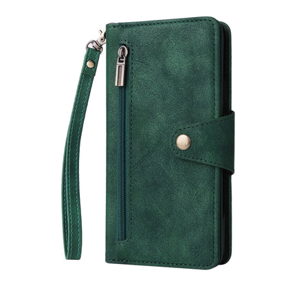 For Google Pixel 3A Rivet Buckle 9 Cards Three Fold Leather Phone Case(Green) - Google Cases by buy2fix | Online Shopping UK | buy2fix