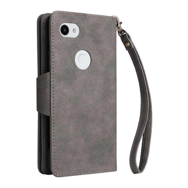 For Google Pixel 3A XL Rivet Buckle 9 Cards Three Fold Leather Phone Case(Grey) - Google Cases by buy2fix | Online Shopping UK | buy2fix