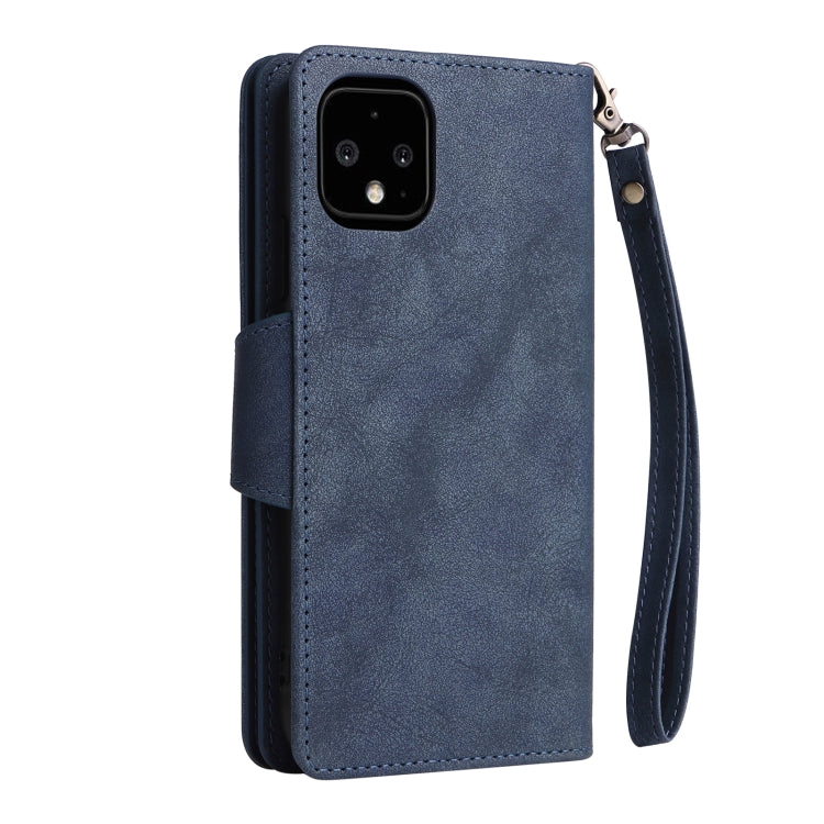 For Google Pixel 4 XL Rivet Buckle 9 Cards Three Fold Leather Phone Case(Blue) - Google Cases by buy2fix | Online Shopping UK | buy2fix