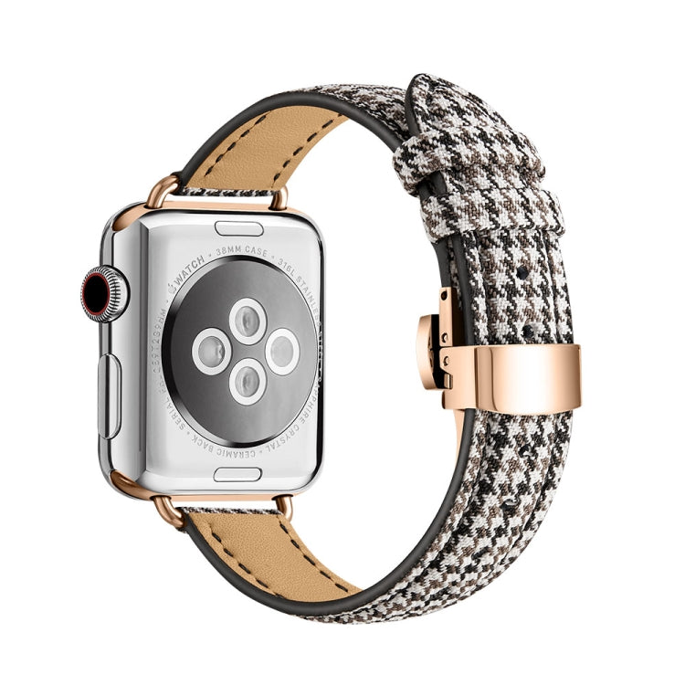 Slimming Butterfly Buckle Watch Band For Apple Watch Series 9&8&7 41mm / SE 3&SE 2&6&SE&5&4 40mm / 3&2&1 38mm(Houndstooth Black Coffee Rose Gold) - Watch Bands by buy2fix | Online Shopping UK | buy2fix