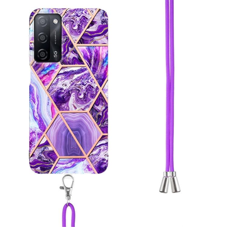 For OPPO A53s 5G / A55 5G / A54 4G / A16 Electroplating Splicing Marble TPU Phone Case with Lanyard(Dark Purple) - OPPO Cases by buy2fix | Online Shopping UK | buy2fix