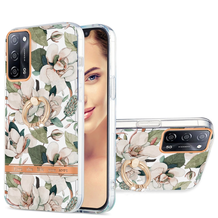 For OPPO A55 5G / A54 4G / A53S 5G / A16 / A54S 4G Ring IMD Flowers TPU Phone Case(Green Gardenia) - OPPO Cases by buy2fix | Online Shopping UK | buy2fix