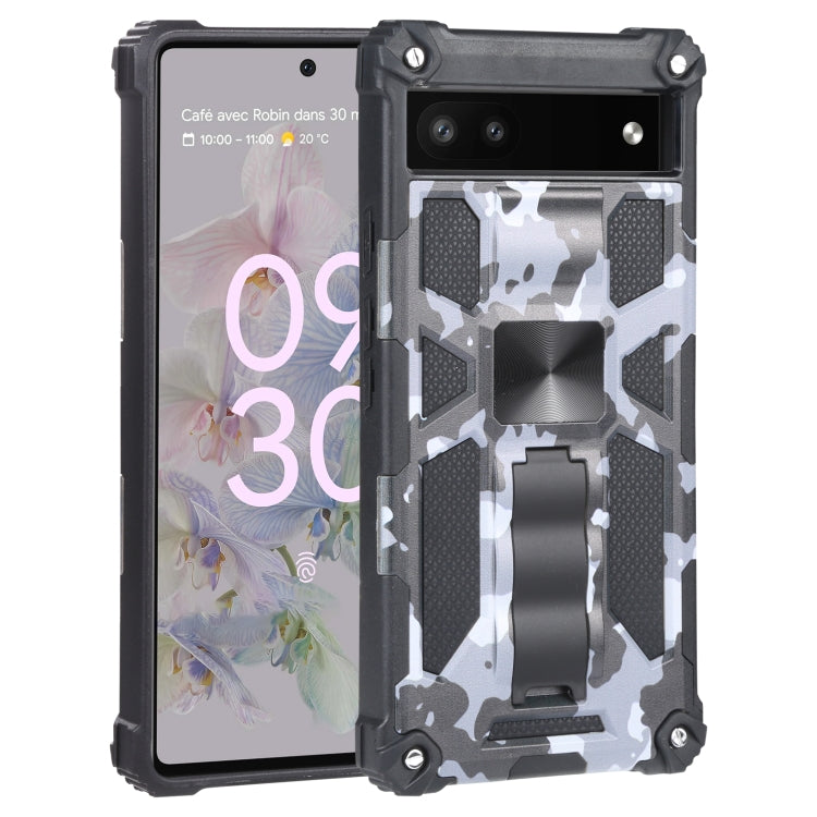 For Google Pixel 6a Camouflage Armor TPU + PC Magnetic Holder Phone Case (Grey) - Google Cases by buy2fix | Online Shopping UK | buy2fix