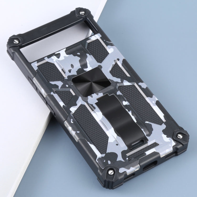 For Google Pixel 6a Camouflage Armor TPU + PC Magnetic Holder Phone Case (Grey) - Google Cases by buy2fix | Online Shopping UK | buy2fix