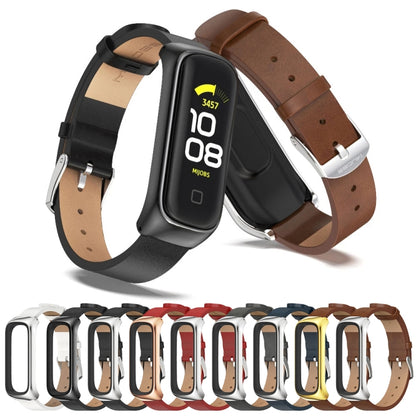 For Samsung Galaxy Fit 2 MIJOBS Metal Case Microfiber Leather Watch Band(Brown Silver) - Watch Bands by MIJOBS | Online Shopping UK | buy2fix