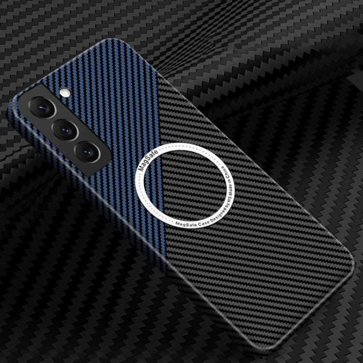 For Samsung Galaxy S21 5G Carbon Fiber Texture MagSafe Magnetic Phone Case(Black Blue) - Galaxy S21 5G Cases by buy2fix | Online Shopping UK | buy2fix