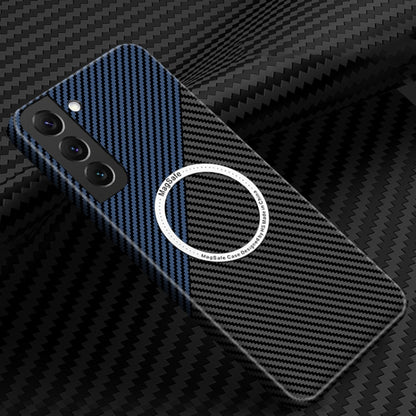 For Samsung Galaxy S21 5G Carbon Fiber Texture MagSafe Magnetic Phone Case(Black Blue) - Galaxy S21 5G Cases by buy2fix | Online Shopping UK | buy2fix