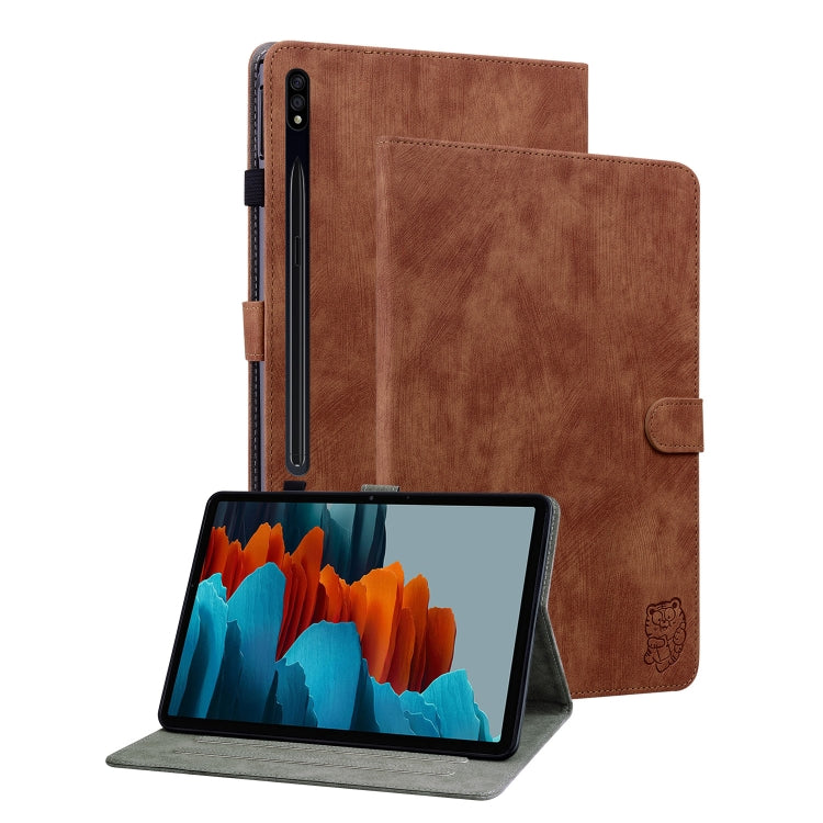 For Samsung Galaxy Tab S9+ Tiger Pattern Flip Leather Tablet Case(Brown) - Galaxy Tab S9+ Cases by buy2fix | Online Shopping UK | buy2fix