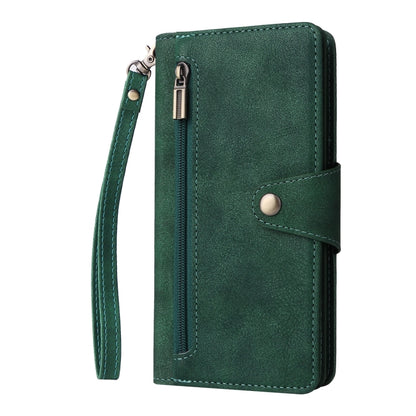 For Google Pixel 6a Rivet Buckle 9 Cards Three Fold Leather Phone Case(Green) - Google Cases by buy2fix | Online Shopping UK | buy2fix