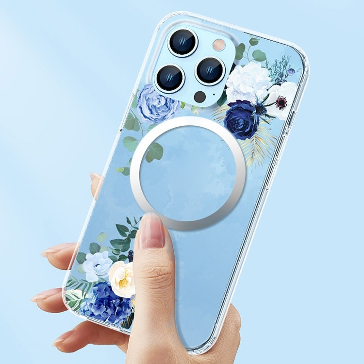 For iPhone 14 Plus Flower Frosted MagSafe Phone Case (Blue Flower) - iPhone 14 Plus Cases by buy2fix | Online Shopping UK | buy2fix