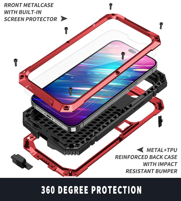 For iPhone 14 Pro R-JUST Shockproof Waterproof Dust-proof Case with Holder(Red) - iPhone 14 Pro Cases by R-JUST | Online Shopping UK | buy2fix