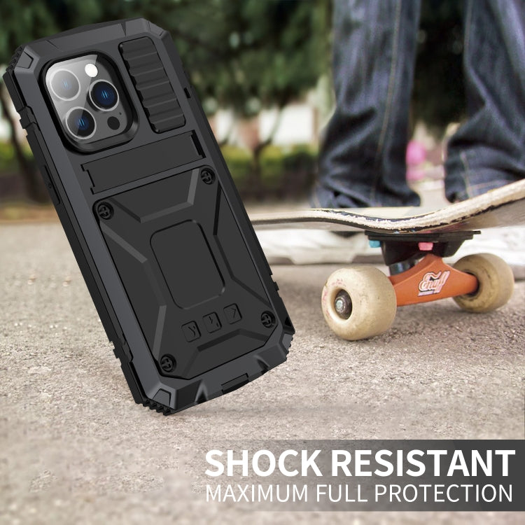 For iPhone 14 Pro R-JUST Shockproof Waterproof Dust-proof Case with Holder(Black) - iPhone 14 Pro Cases by R-JUST | Online Shopping UK | buy2fix