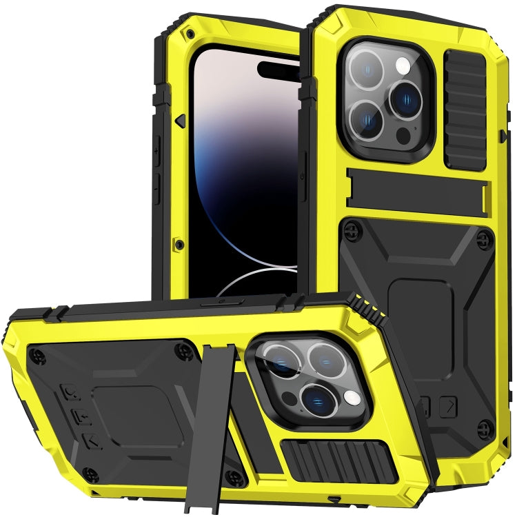 For iPhone 14 Pro Max R-JUST Shockproof Waterproof Dust-proof Case with Holder (Yellow) - iPhone 14 Pro Max Cases by R-JUST | Online Shopping UK | buy2fix