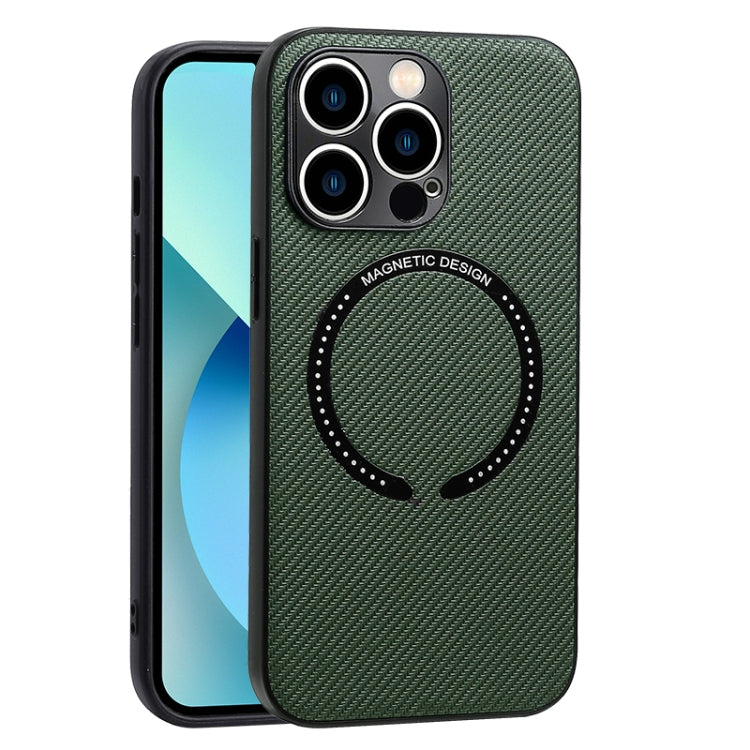 For iPhone 11 MagSafe Magnetic Carbon Fiber Texture Phone Case (Dark Green) - iPhone 11 Cases by buy2fix | Online Shopping UK | buy2fix