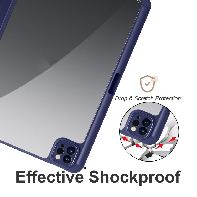 For iPad Air 13 2024 / Pro 12.9 2022 / 2021 / 2020 / 2018 Acrylic 3-folding Smart Leather Tablet Case(Dark Blue) - iPad Pro 12.9 (2022/2021) Cases by buy2fix | Online Shopping UK | buy2fix