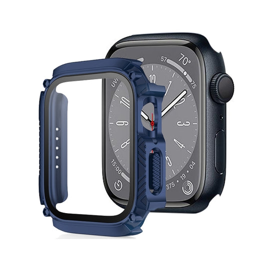 Screen Tempered Glass Film Armor Waterproof Watch Case For Apple Watch Series 8&7 41mm(Midnight Blue) - Watch Cases by buy2fix | Online Shopping UK | buy2fix