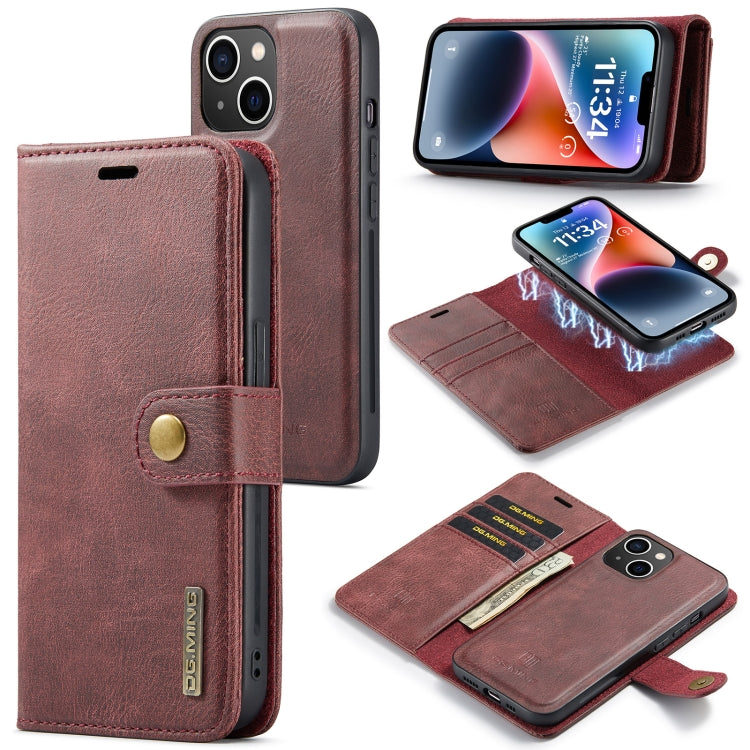 For iPhone 14 DG.MING Crazy Horse Texture Detachable Magnetic Leather Case(Red) - iPhone 14 Cases by DG.MING | Online Shopping UK | buy2fix