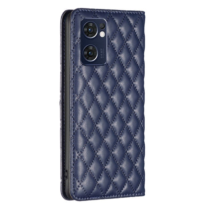 For OPPO Reno7 5G / Find X5 Lite Diamond Lattice Magnetic Leather Flip Phone Case(Blue) - OPPO Cases by buy2fix | Online Shopping UK | buy2fix