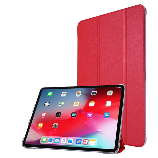 For iPad Air 13 2024 / Pro 12.9 2020 TPU Silk Texture Three-fold Horizontal Flip Leather Tablet Case with Holder(Red) - iPad Pro 12.9 (2020) Cases by buy2fix | Online Shopping UK | buy2fix