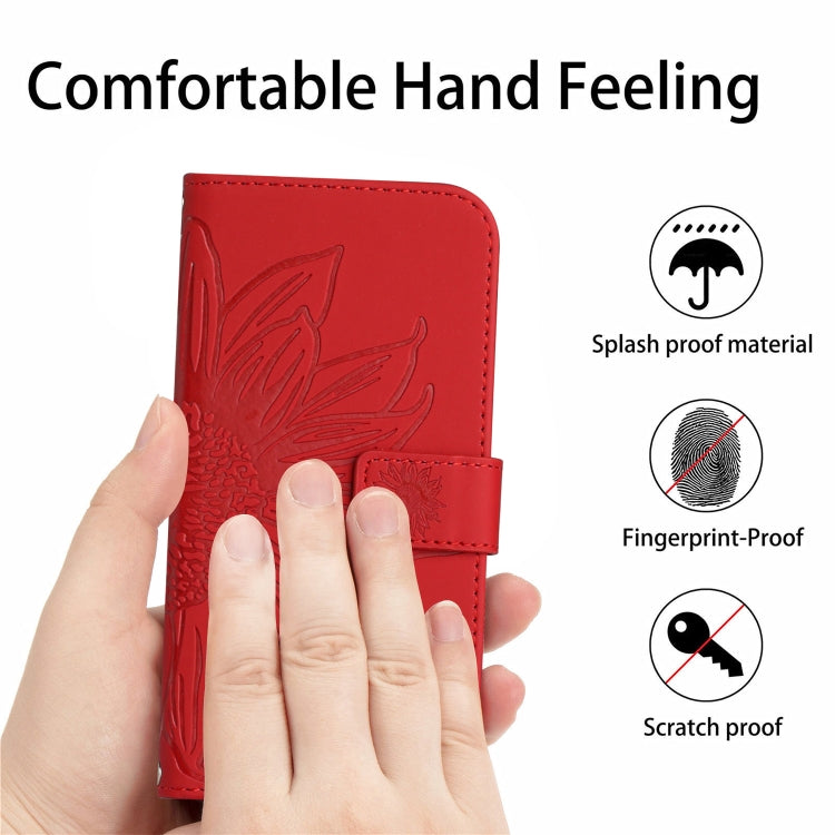 For OPPO Reno7 5G/Find X5 Lite Skin Feel Sun Flower Pattern Flip Leather Phone Case with Lanyard(Red) - OPPO Cases by buy2fix | Online Shopping UK | buy2fix