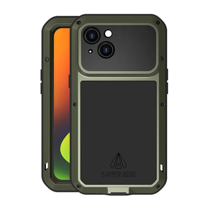 For iPhone 14 LOVE MEI Metal Shockproof Life Waterproof Dustproof Phone Case(Army Green) - iPhone 14 Cases by LOVE MEI | Online Shopping UK | buy2fix