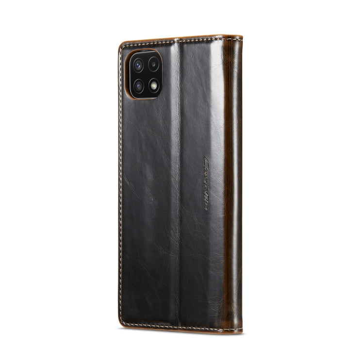 For Samsung Galaxy A22 5G / F42 5G CaseMe 003 Crazy Horse Texture Leather Phone Case(Coffee) - Galaxy Phone Cases by CaseMe | Online Shopping UK | buy2fix