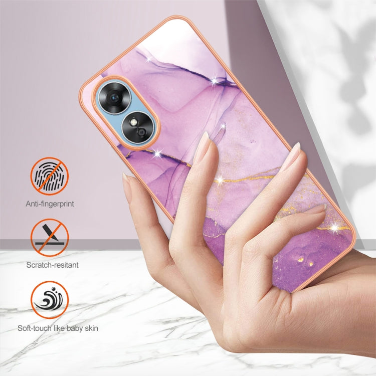 For OPPO A17 Electroplating Marble Dual-side IMD Phone Case(Purple 001) - OPPO Cases by buy2fix | Online Shopping UK | buy2fix