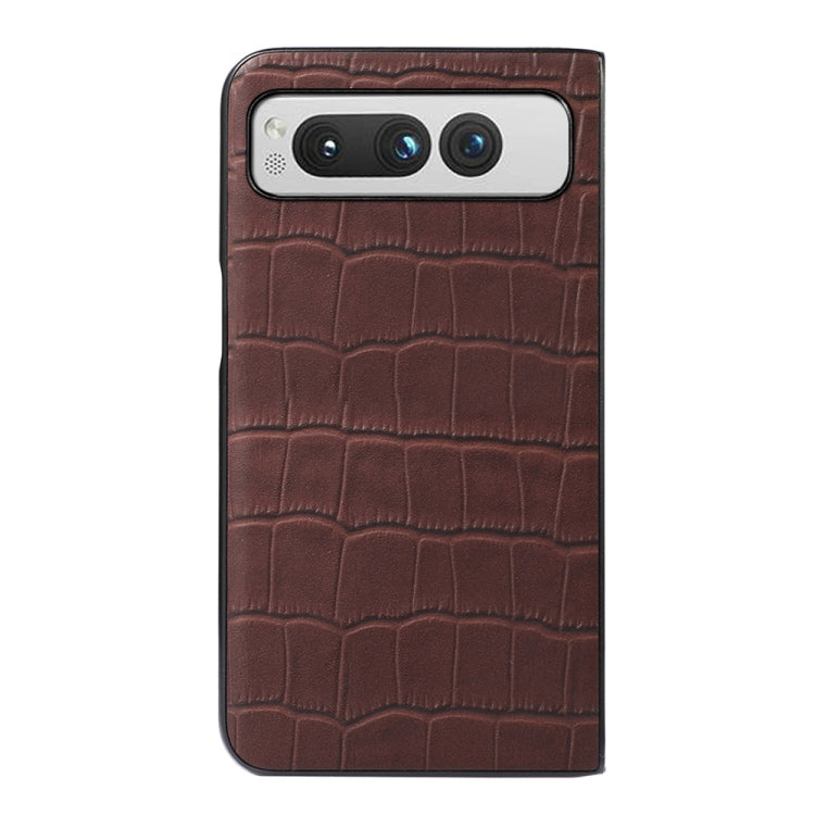 For Google Pixel Fold Crocodile Texture Genuine Leather Phone Case(Brown) - Google Cases by buy2fix | Online Shopping UK | buy2fix